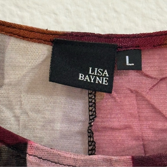 Lisa Bayne Semi-Sheer Crinkle Tunic Top Women's Large Geometric Asymmetric Hem - Picture 3 of 9